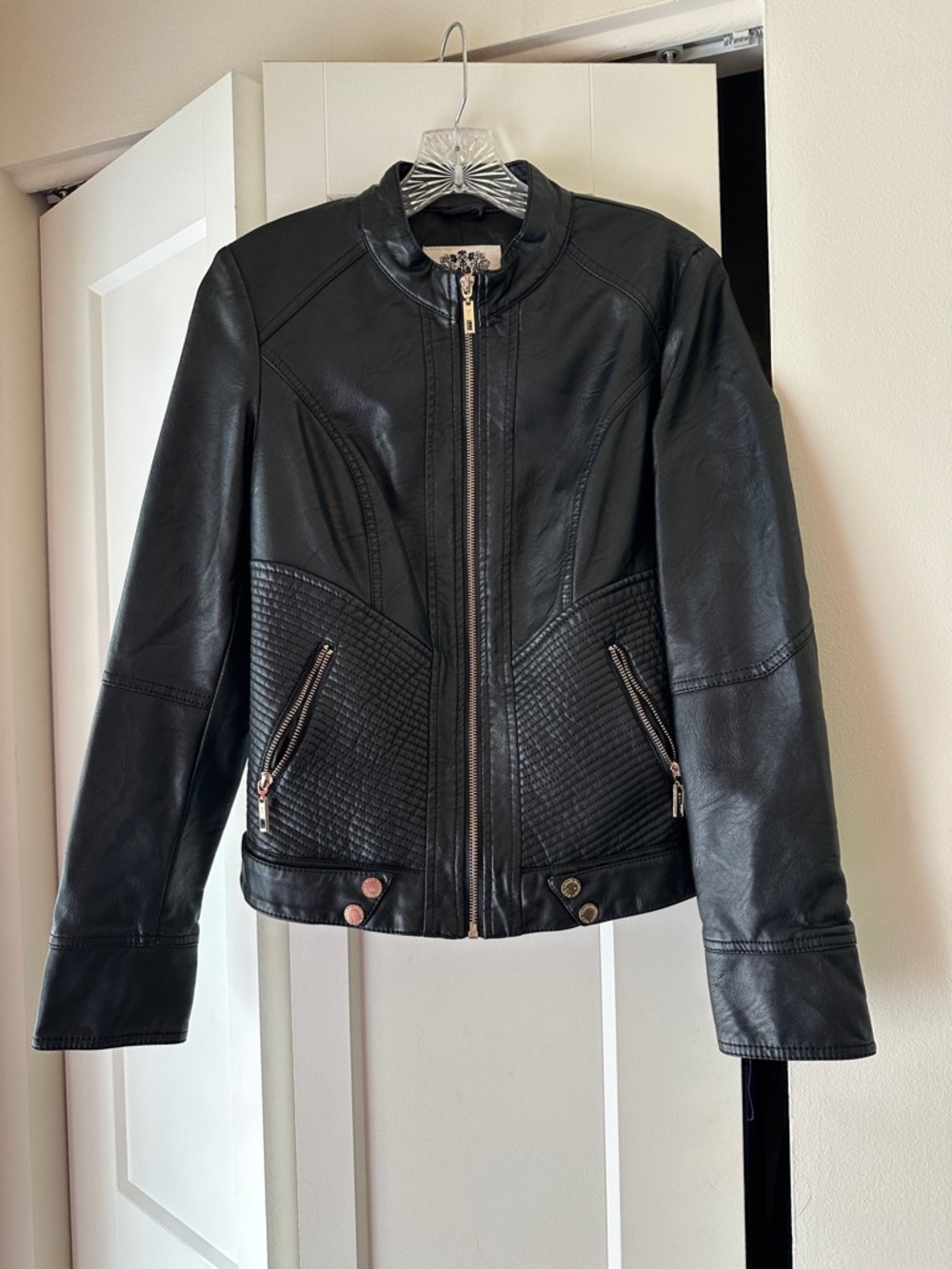 Classic Black Quilted-Panel Leather Jacket